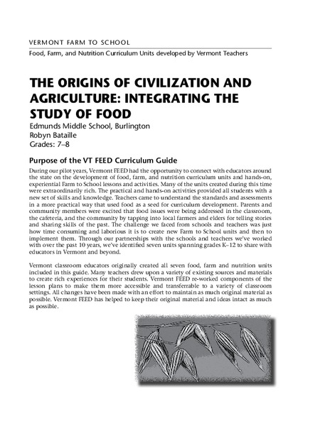 The Origins of Civilization and Agriculture: Integrating the Study of Food Unit Plan