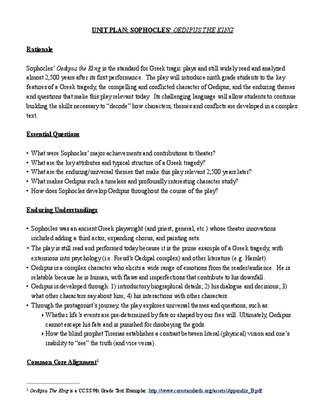 Sophocles' Oedipus the King Unit Plan