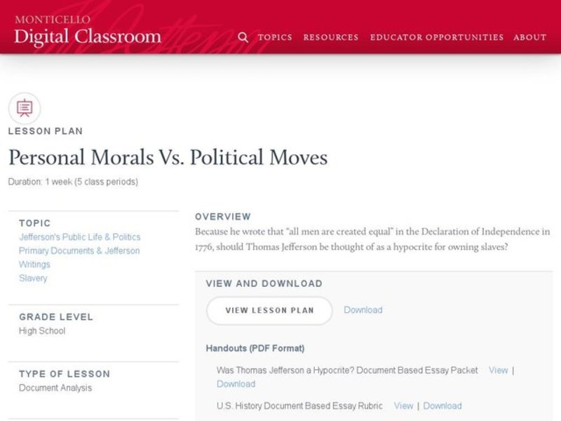 Personal Morals vs. Political Moves Unit Plan