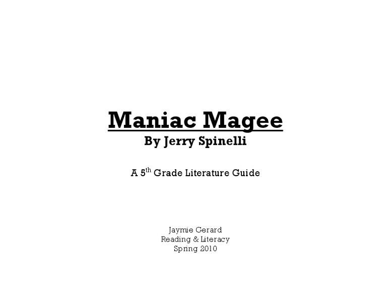 Maniac Magee: A 5th Grade Literature Guide Unit Plan