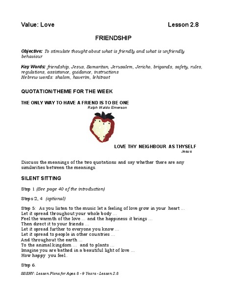 Friendship Lesson Plan