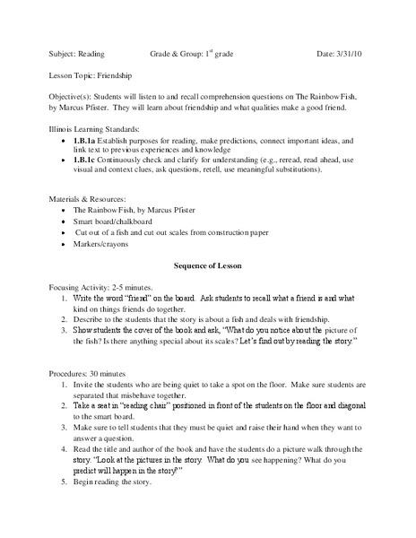 Friendship Lesson Plan