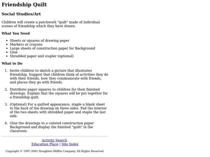 Friendship Quilt Lesson Plan