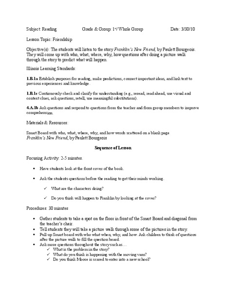 Friendship Lesson Plan