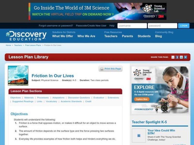 Friction in Our Lives Lesson Plan