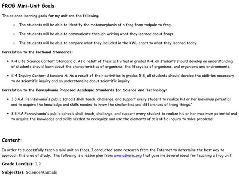 FROG Lesson Plan