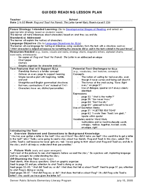 Frog and Toad Are Friends Lesson Plan