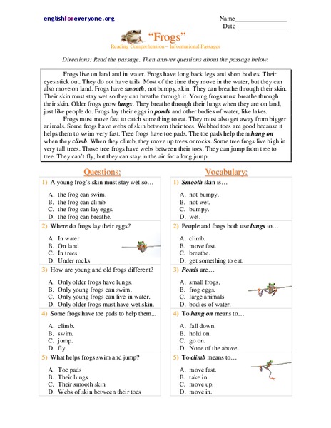 Frogs Worksheet