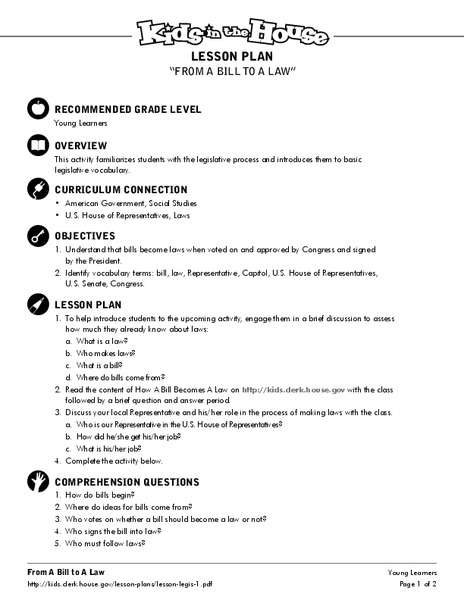 From A Bill To A Law Lesson Plan