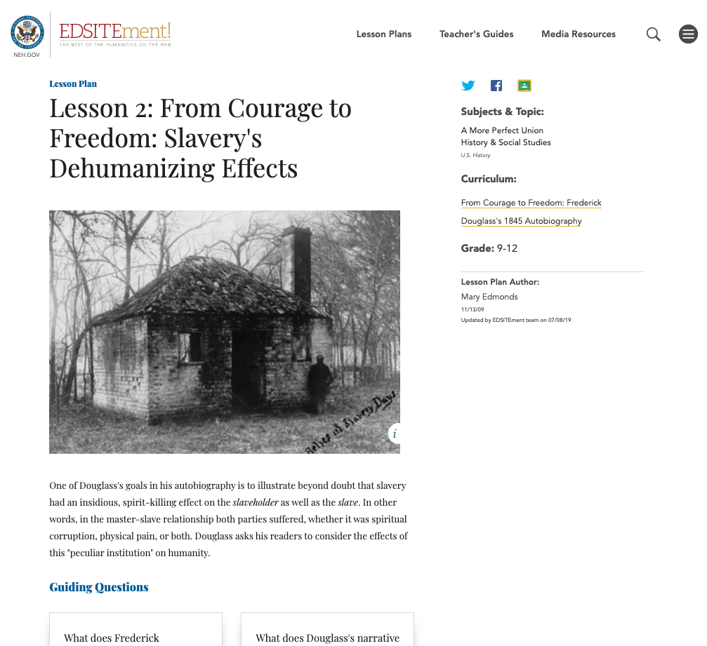 From Courage to Freedom: Slavery's Dehumanizing Effects Lesson Plan