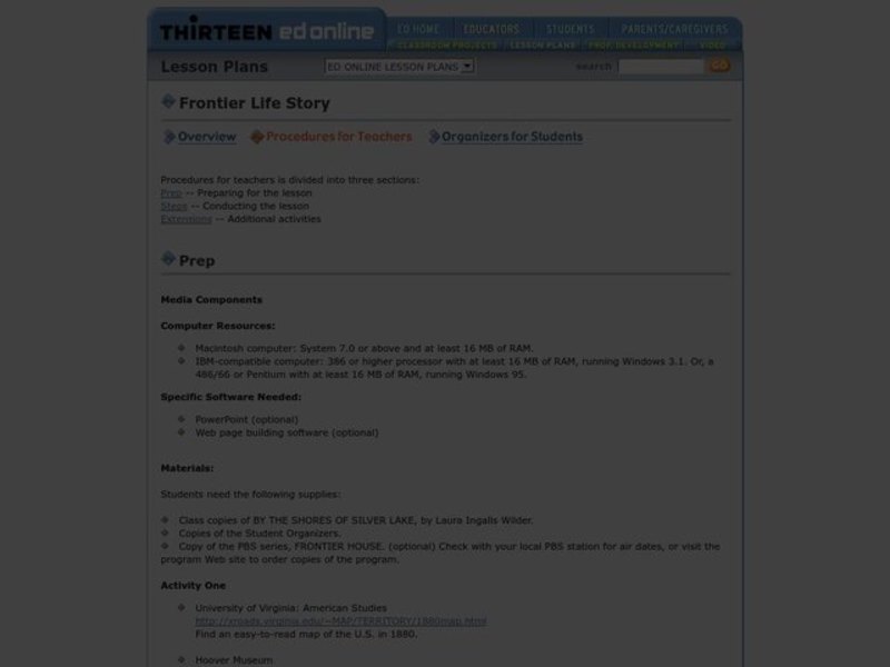 Frontier Life Story Lesson Plan