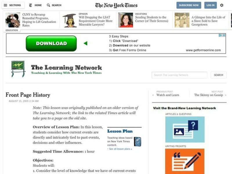 Front Page History Lesson Plan