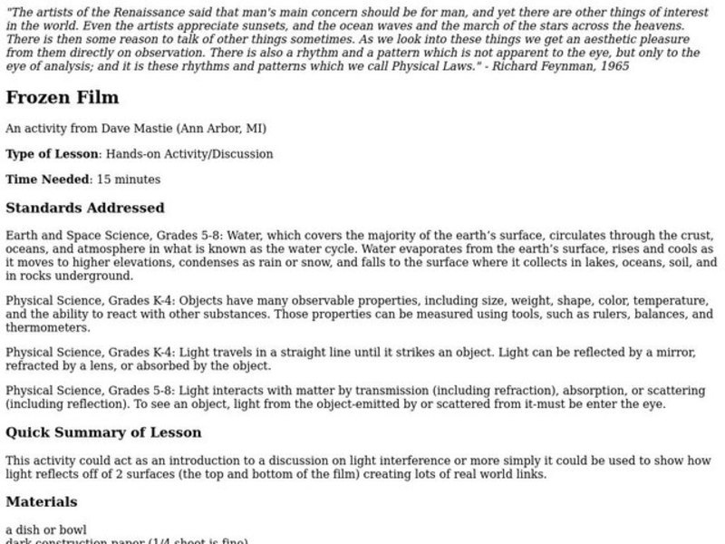 Frozen Film Lesson Plan