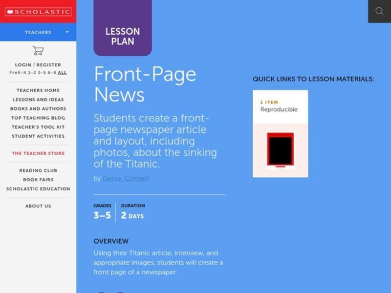 Front Page News Lesson Plan