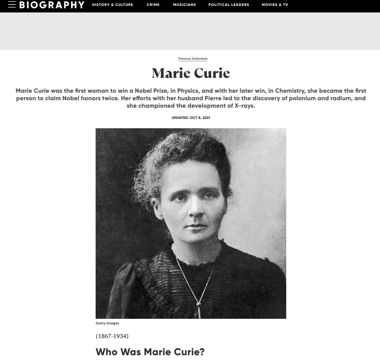 Marie Curie Biography Instructional Video