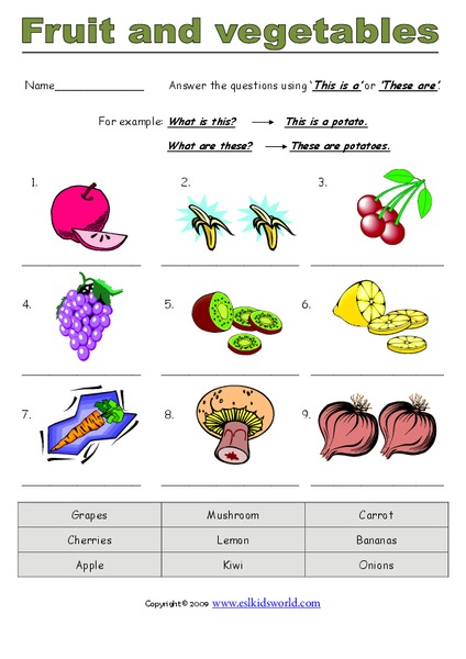 Fruit and Vegetables Worksheet