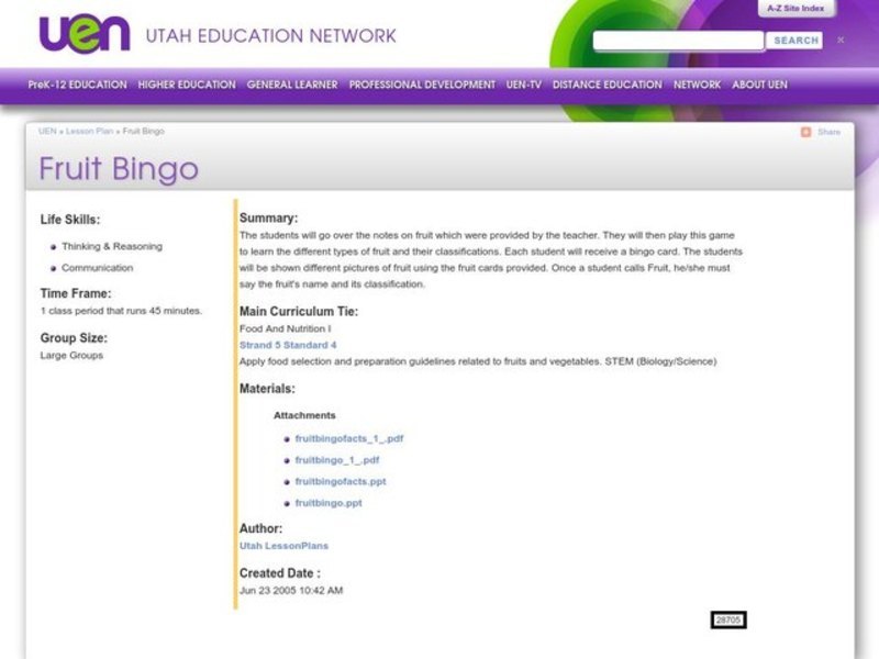 Fruit Bingo Lesson Plan
