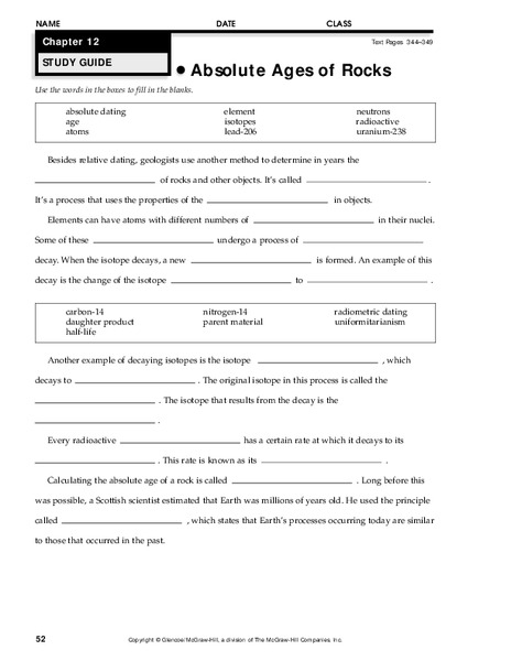 Absolute Ages of Rocks Worksheet