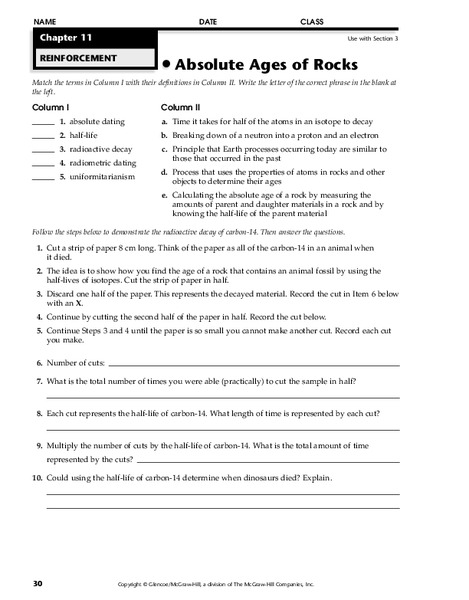 Absolute Ages of Rocks Worksheet