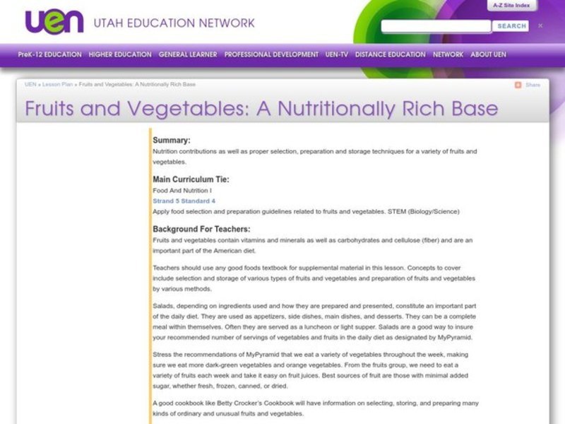 Fruits and Vegetables: A Nutritionally Rich Base Lesson Plan