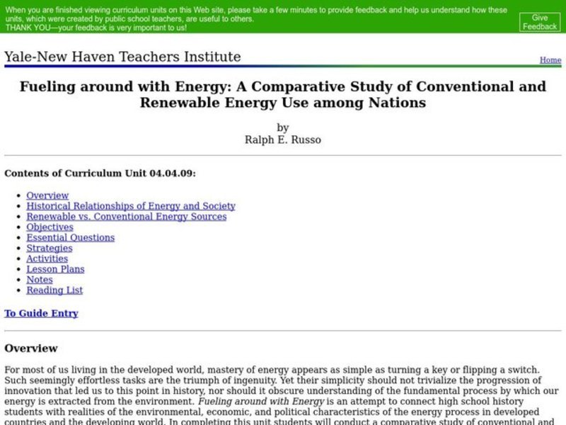 Fueling Around with Energy: A Comparative Study of Conventional and Renewable Energy Use Among Nations Lesson Plan