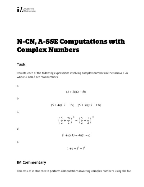 Computations with Complex Numbers Activity