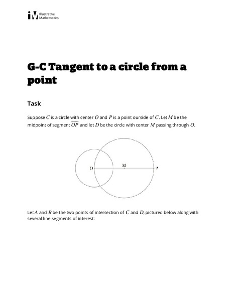 Tangent to a Circle From a Point Activity