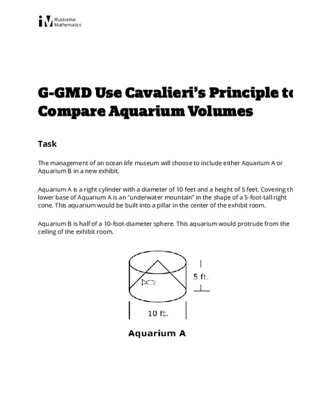 Use Cavalieri’s Principle to Compare Aquarium Volumes Activity