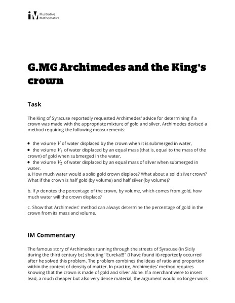Archimedes and the King's Crown Activity