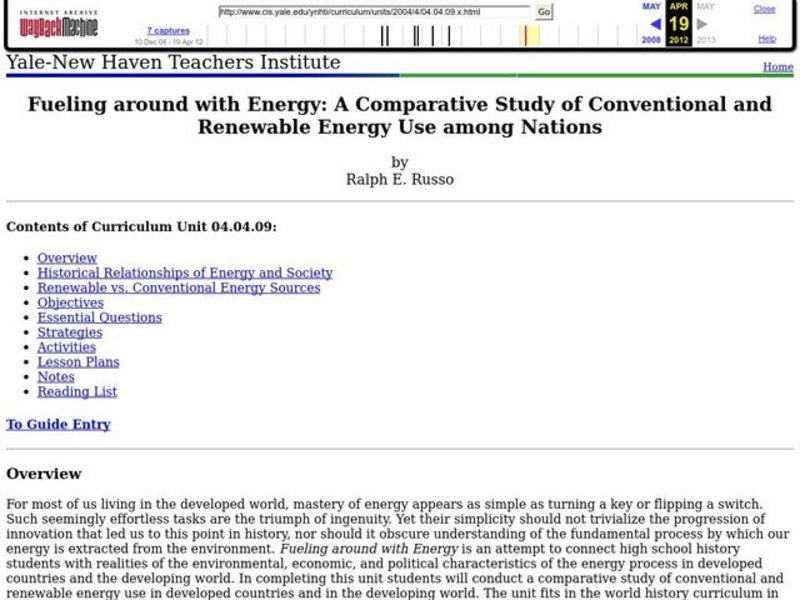 Fueling Around with Energy: A Comparative Study of Conventional and Renewable Energy Use Among Nations Lesson Plan