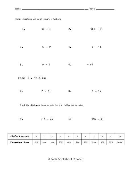 Absolute Value Worksheet