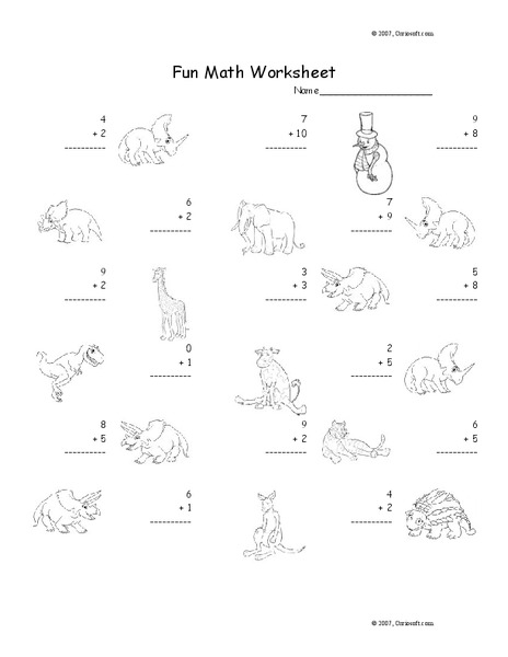 Fun Math Worksheet: 1-Digit Addition 10 Worksheet