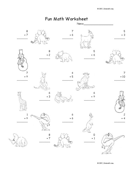 Fun Math Worksheet: 1-Digit Addition 10 Worksheet