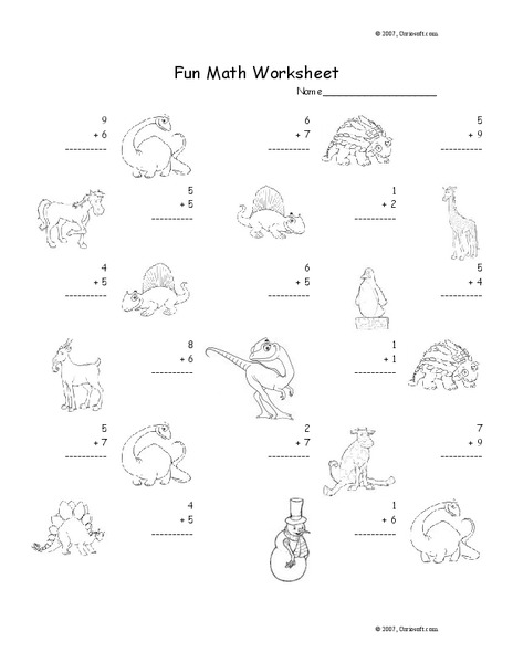 Fun Math Worksheet: 1-Digit Addition 13 Worksheet