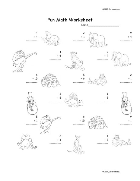 Fun Math Worksheet: 1-Digit Addition 16 Worksheet