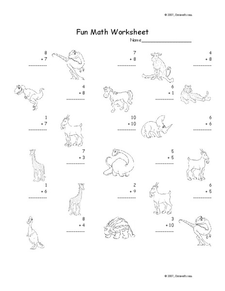 Fun Math Worksheet: 1-Digit Addition 2 Worksheet