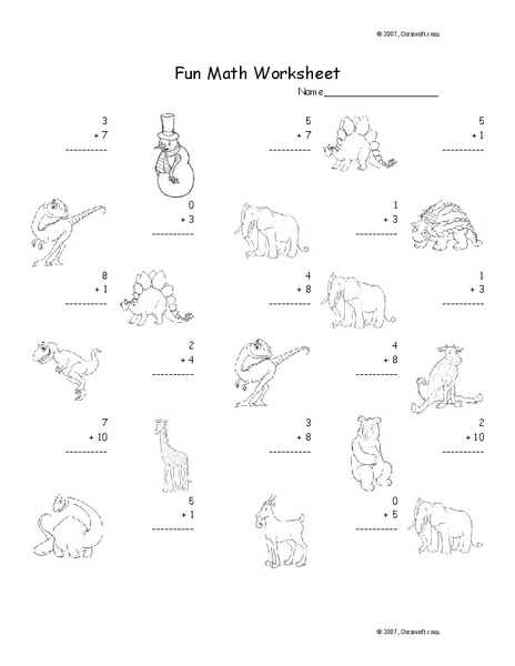 Fun Math Worksheet: 1-Digit Addition 25 Worksheet