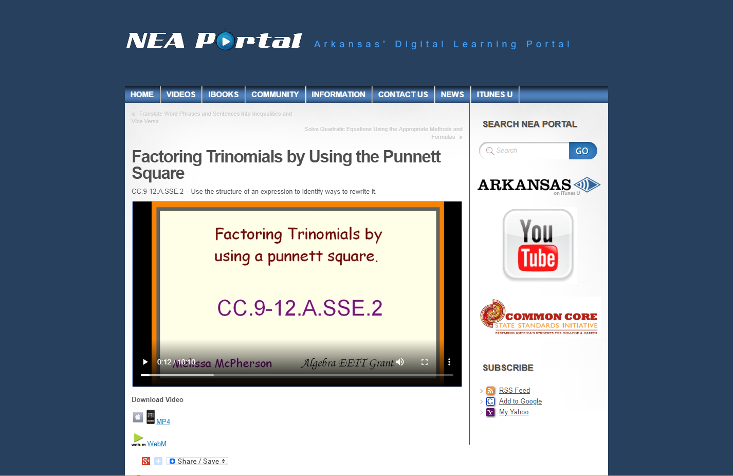 Factoring Trinomials by Using the Punnett Square Instructional Video
