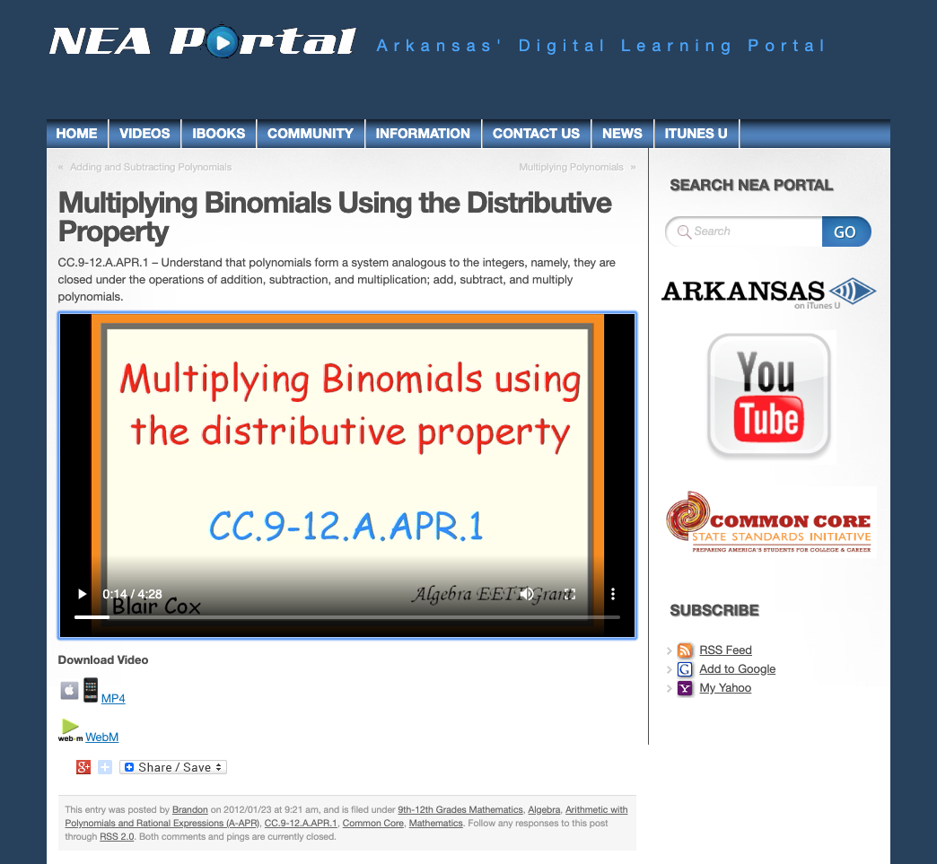 Multiplying Binomials Using the Distributive Property Instructional Video