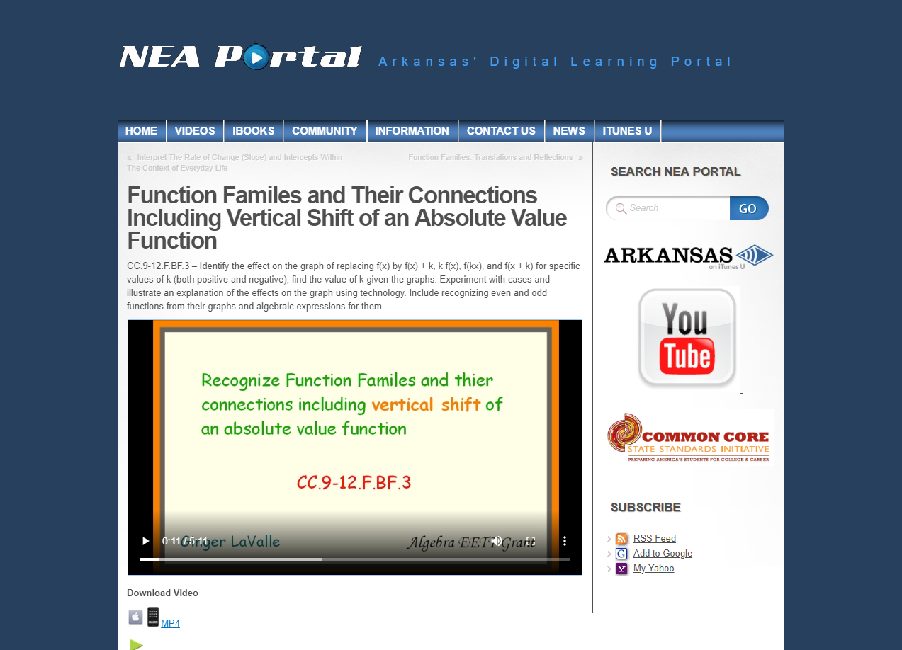 Function Families and Their Connections Including Vertical Shift of an Absolute Value Function Instructional Video