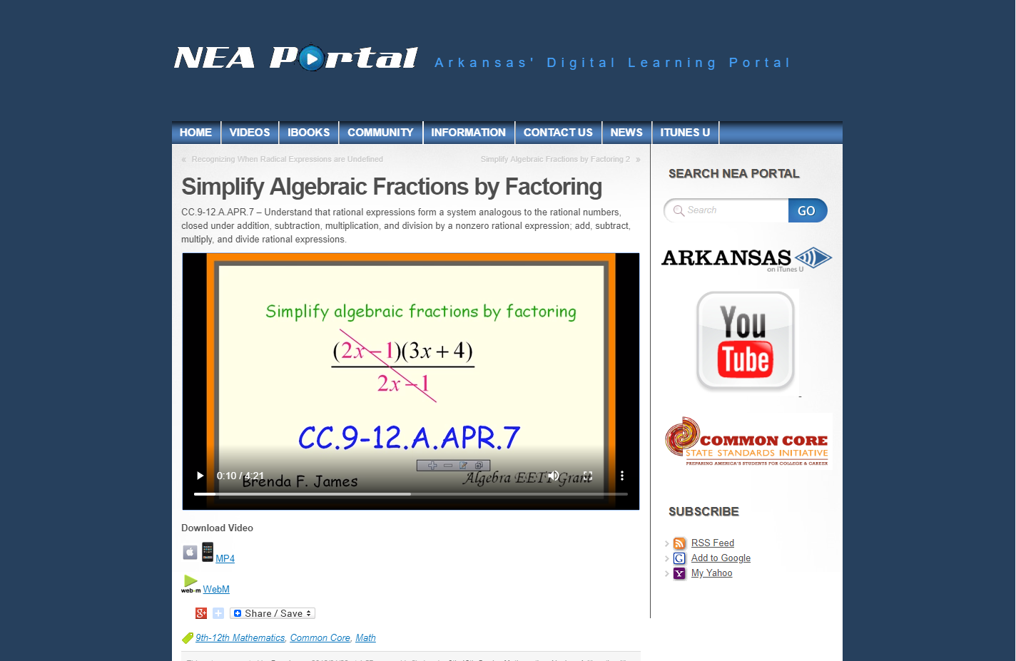 Simplify Algebraic Fractions by Factoring Instructional Video