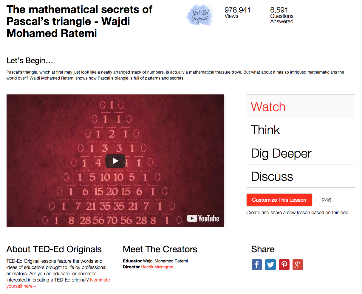 The Mathematical Secrets of Pascal’s Triangle Instructional Video