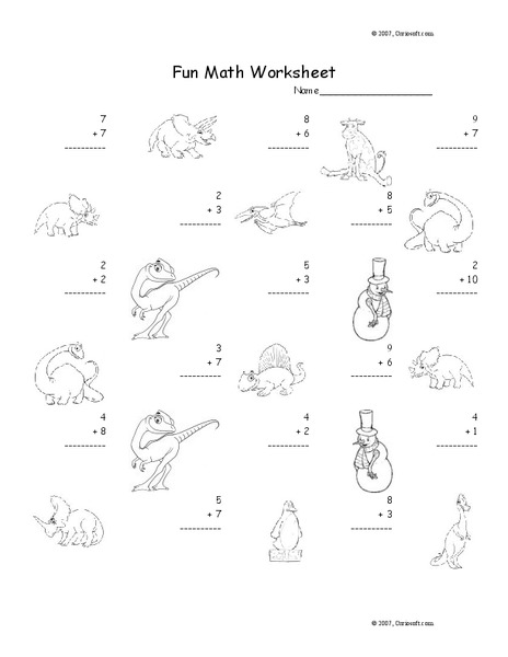 Fun Math: Adding 1-Digit Numbers #3 Worksheet