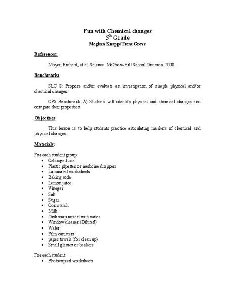 Fun With Chemical Changes Lesson Plan