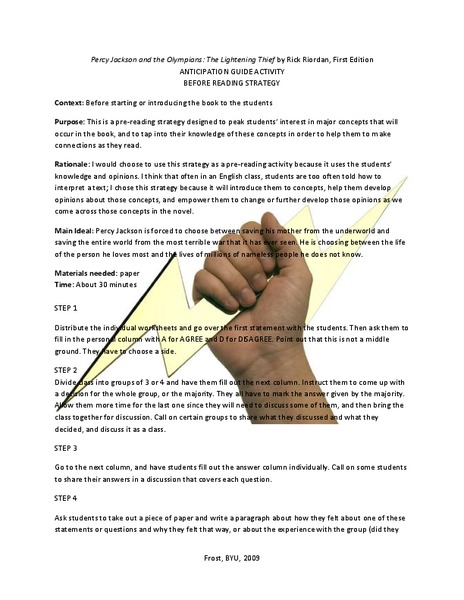 The Lightning Thief: Before Reading Strategy Activity