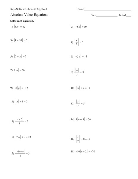 Absolute Value Equations Worksheet
