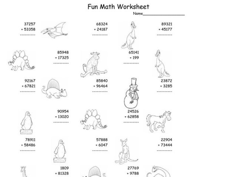 Fun Math Worksheet - Five Digit Addition with Regrouping Worksheet