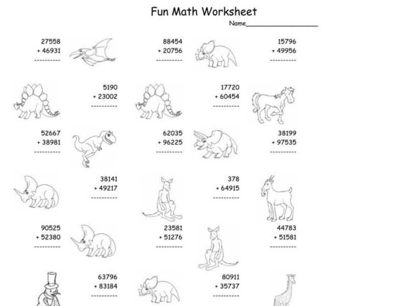 Fun Math Worksheet - Four and Five Digit Addition Worksheet