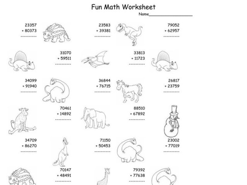 Fun Math Worksheet - Five Digit Addition With Regrouping Worksheet