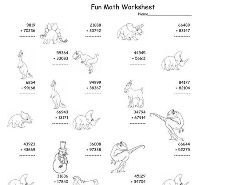 Fun Math Worksheet - Four and Five Digit Addition Worksheet